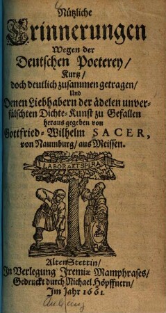 Nützliche Erinnerungen Wegen der Deutschen Poeterey