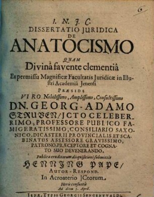 Dissertatio Iuridica De Anatocismo
