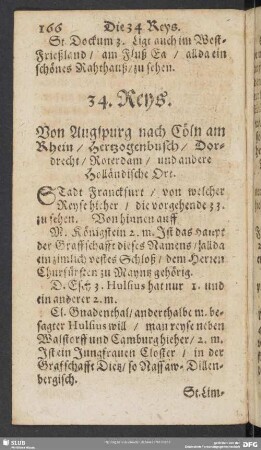 34. Reys. Von Augspurg nach Cöln am Rhein, Hertzogenbusch, Dordrecht, Roterdam, und andere Holländische Orte