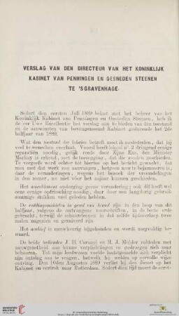 Verslag van den directeur van het Koninklijk Kabinet van Penningen en gesneden Steenen te's Gravenhage