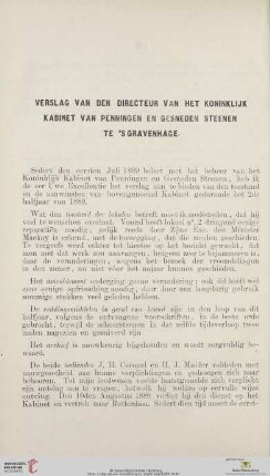 Verslag van den directeur van het Koninklijk Kabinet van Penningen en gesneden Steenen te's Gravenhage