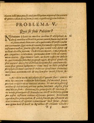 Problema V. Quis sit finis Politices?