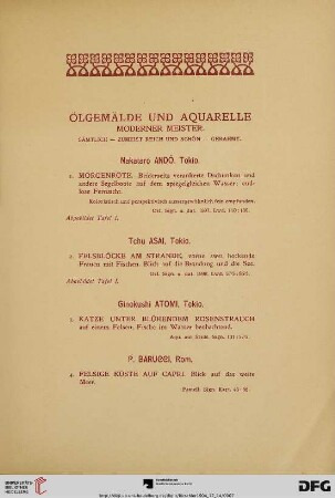 Ölgemälde und Aquarelle moderner Meister (Nr. 1-120)