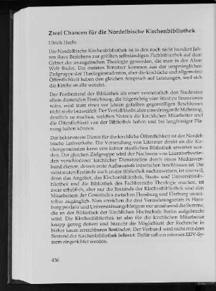 Zwei Chancen für die Nordelbischen Kirchenbibliothek