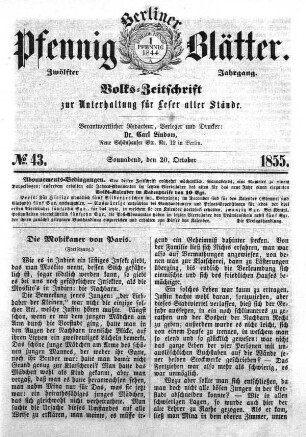 No. 43, Sonnabend, den 20. Oktober
