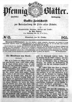 No. 43, Sonnabend, den 20. Oktober