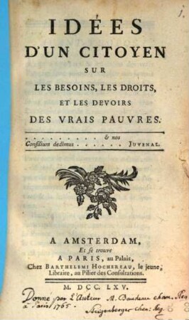 Idées d'un citoyen sur les besoins, les droits et les devoirs des vrais pauvres