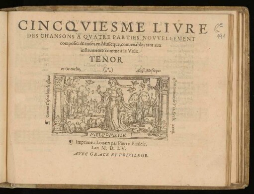 Cincquiesme livre des chansons a quatre parties ... Tenor