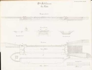 Erweiterung des Plauer Kanals. 2. Schleuse, Kade: Schnitte, Grundriss 1:250
