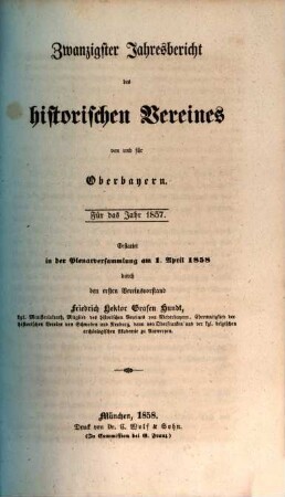 Jahresbericht des Historischen Vereins von Oberbayern. 20. 1857 (1858)