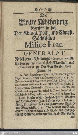 Die Dritte Abtheilung begreifft in sich Den Königl. Poln. und Churfl. Sächsischen Mitice Etat