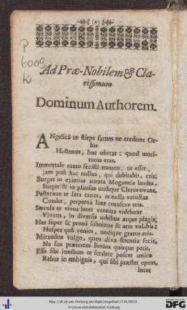 Ad Prae-Nobilem et Clarissimum Dominum Authorem.