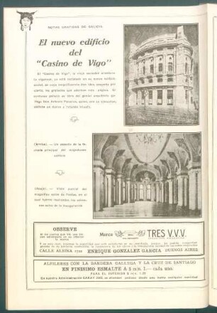 [Vista del] nuevo edificio del "Casino de Vigo" : Un aspecto de la fachada principal del majestuoso edificio