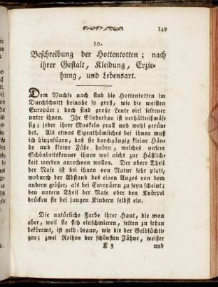 10. Beschreibung der Hottentotten; nach ihrer Gestalt, Kleidung, Erziehung, und Lebensart