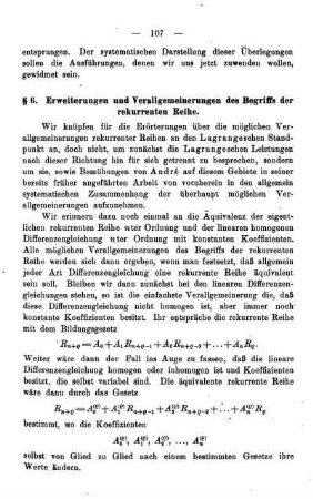 § 6. Erweiterungen und Verallgemeinerungen des Begriffs der rekurrenten Reihe.