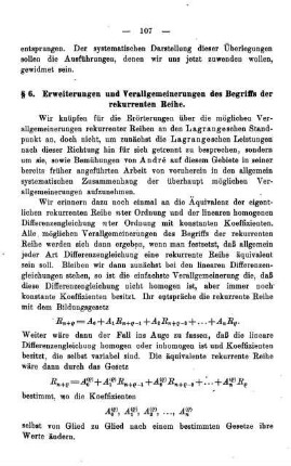 § 6. Erweiterungen und Verallgemeinerungen des Begriffs der rekurrenten Reihe.
