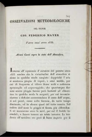 Osservazioni Meteorologiche Del Signor Gio. Federico Mayer Fatte Nell' Anno 1836.