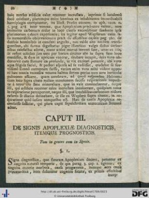 Caput III. De Signis Apoplexiae Diagnosticis Itemque Prognosticis.
