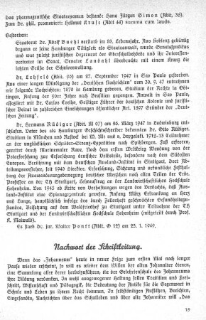 Nachwort der Schriftleitung.