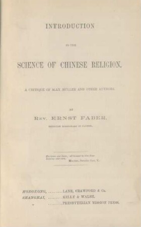 Introduction to the science of Chinese religion : a critique of Max Müller and other authors