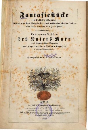 Fantasiestücke in Callot's Manier : Blätter aus dem Tagebuche eines reisenden Enthusiasten