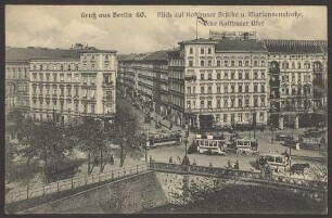 Ansichtskarte „Blick auf Kottbuser Brücke u. Mariannenstraße, Ecke Kottbuser Ufer“