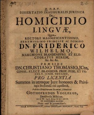 Dissertatio inauguralis iuridica de homicidio linguae