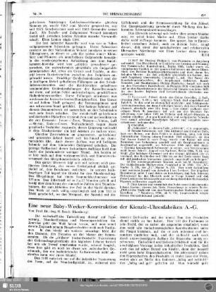 Eine neue Baby-Wecker-Konstruktion der Kienzle-Uhrenfabriken A.-G.