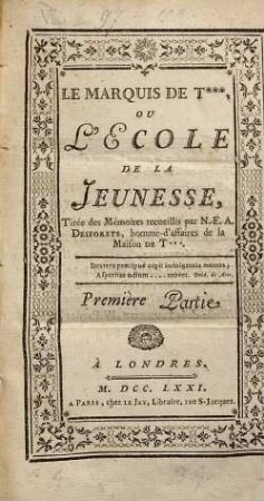 Le Marquis De T... Ou L'École De La Jeunesse, 1