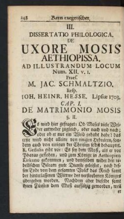 III. Dissertatio Philologica. De Uxore Mosis Aethiopissa ....