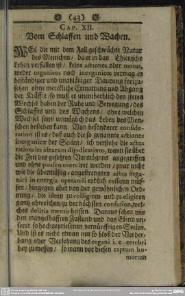 Cap. XII. Vom Schlaffen und Wachen
