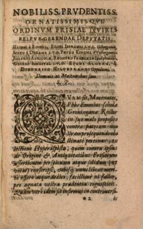 Hyperaspistes apologiae Suffridi Petri ... de origine et antiquitatibus Frisiorum