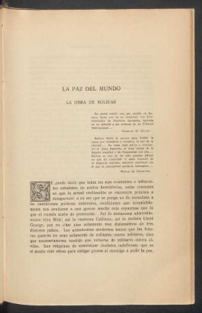 La paz del mundo : La obra de Bolívar
