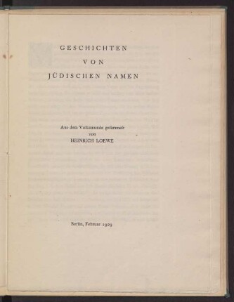 Geschichten von jüdischen Namen : aus dem Volksmunde gesammelt