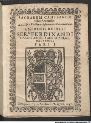 SACRARUM CANTIONUM Liber Secundus A 4. 5. & 6. Vocibus ac Instrumentis Concertantibus