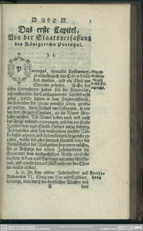 Das erste Capitel, Von der Staatsverfassung des Königsreichs Portugal