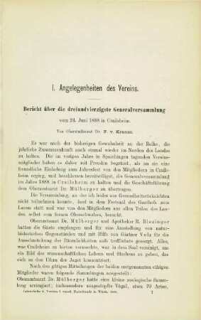 Bericht über die dreiundvierzigste Generalversammlung vom 24. Juni 1888 in Crailsheim (F. v. Krauß)