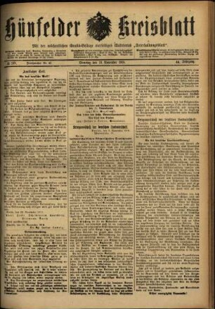 Ausgabe vom Dienstag, den 19. November 1918.