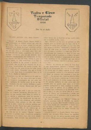 Teatro y circo temporada oficial 1931 : Sine ira et studio