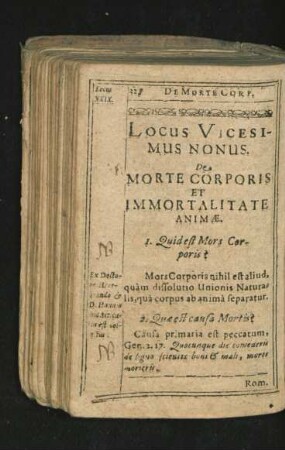 Locus Vicesimus Nonus. De Morte Corporis Et Immortalitate Animae.