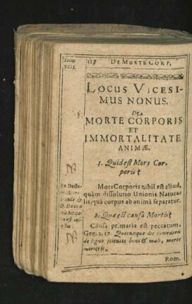 Locus Vicesimus Nonus. De Morte Corporis Et Immortalitate Animae.