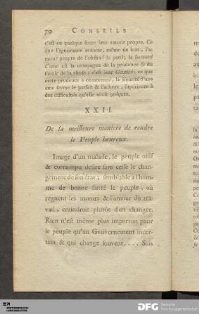 XXII. De la meilleure maniere de rendre le Peuple heureux.