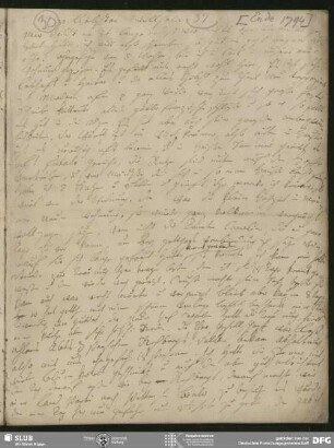 Eigenh. Brief von Johanna Christiane Erdmuthe Schlegel an August Wilhelm von Schlegel m. NS v. Henriette Schlegel, Hannover, Ende 1794