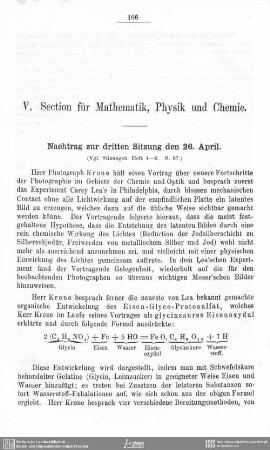 Nachtrag zur dritten Sitzung den 26. April: Neuere Fortschritte der Photographie