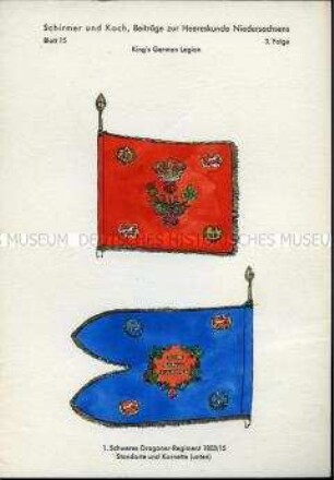 Uniformdarstellung, Detailstudie Standarte und Kornet des 1. Schweren Dragoner-Regiments, Kurfürstentum Hannover, 1803/1815.