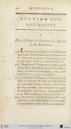 Section VIII: Antiquités