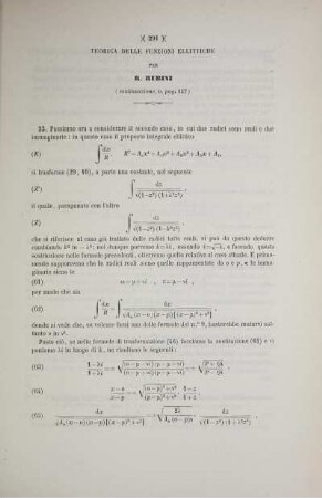 Teoria delle funzioni ellittiche.