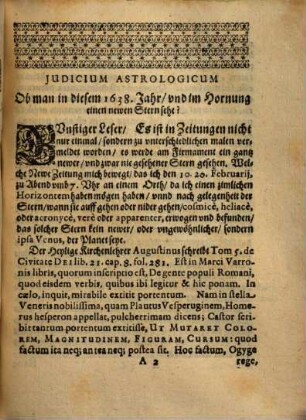 Ivdicivm Astrologicvm Ob man in diesem 1638. Jahr vnd im Hornung einen Newen Stern sehe?