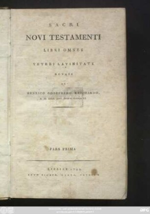 Ps. 1: Sacri Novi Testamenti Libri Omnes : Veteri Latinitate Donati