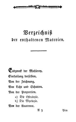 Verzeichniß der enthaltenen Materien.